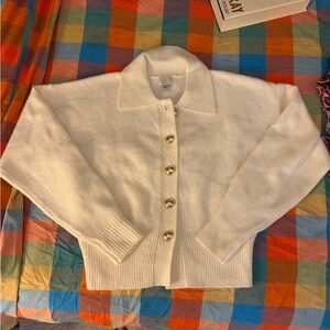 A New Day (Target)Classic Cream Button-Front Collared Sweater with Heart Buttons